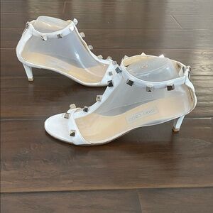 Jimmy Choo made in Italy White Heeled Boots with Side Zipper size 38.5 or USA 8